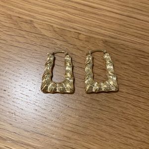 Triangle Bamboo Hoop Earrings Real 10K Yellow Gold